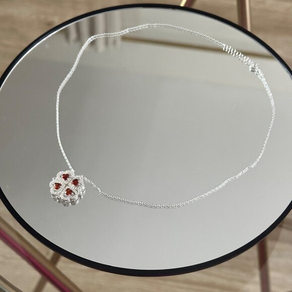 Silver 924 Four Reds Heart Magnetic Chain Clover Handmade 18” - Picture 6 of 11